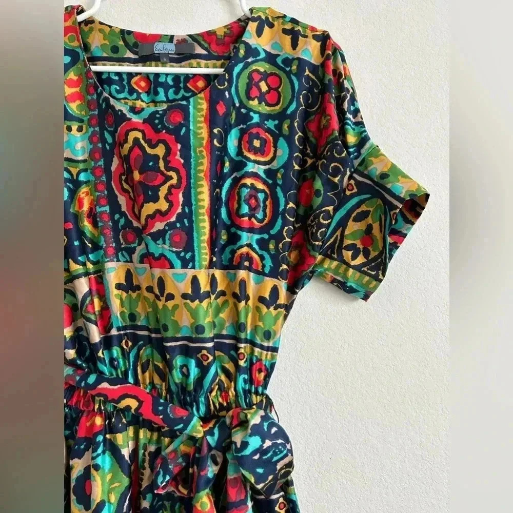 Eva Franco Vibrant Short Sleeve Silk Dress | size 6 - Picture 2 of 9
